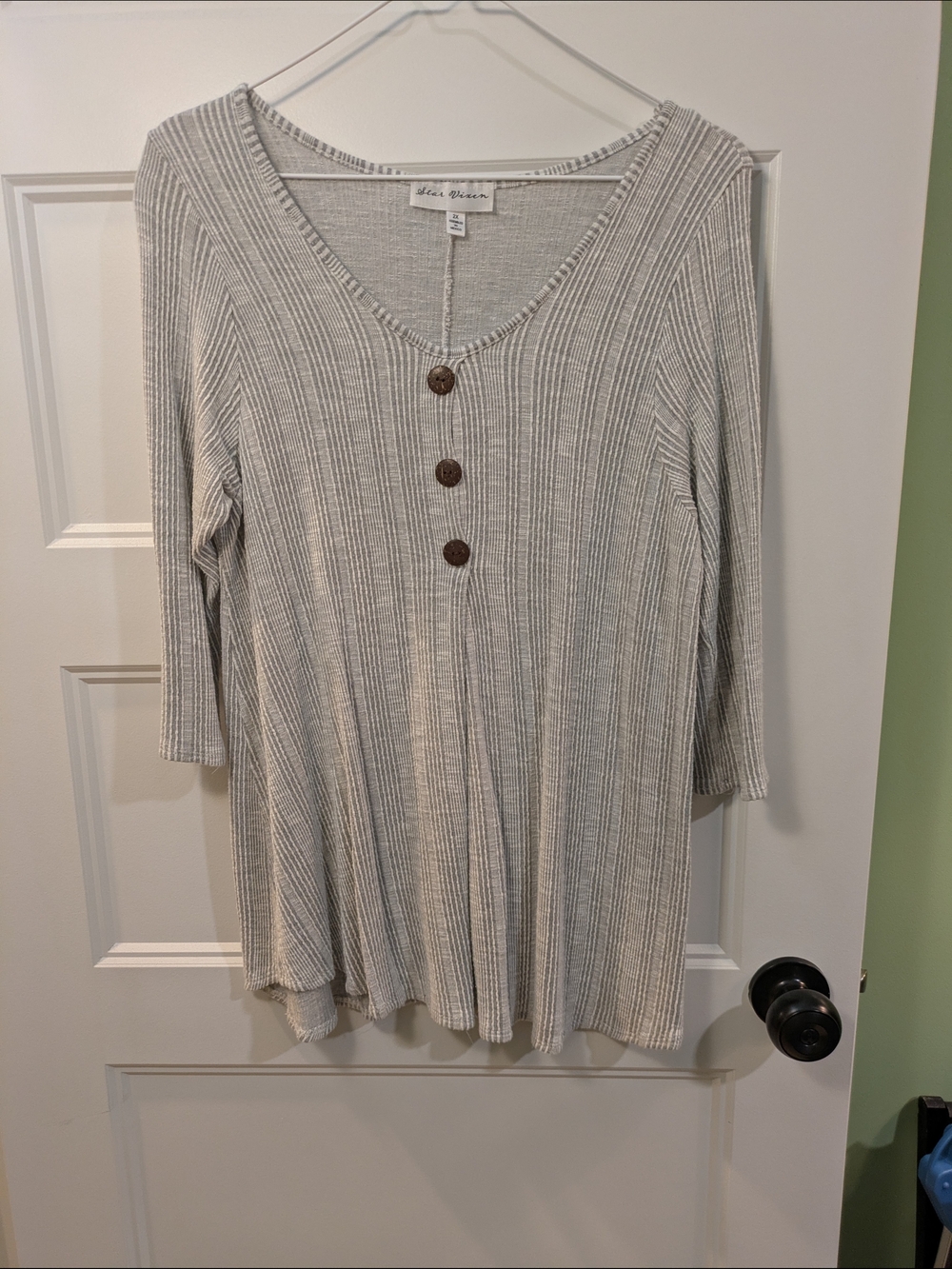 🔴 Star Vixen Cream Ribbed V-Neck Tunic with Button Detail